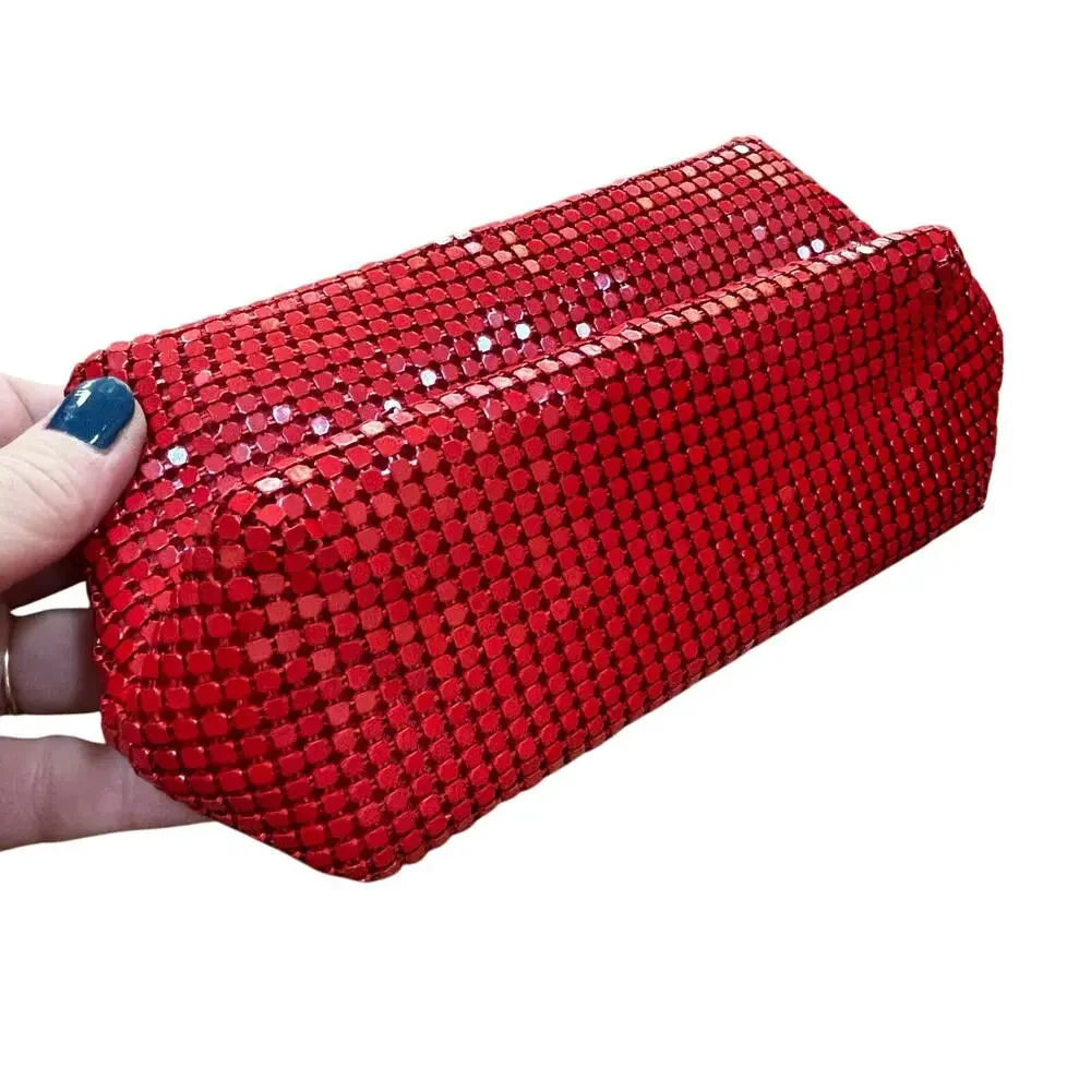 Christina Aquilera red metal mesh wallet pouch evening bag zip top mini purse